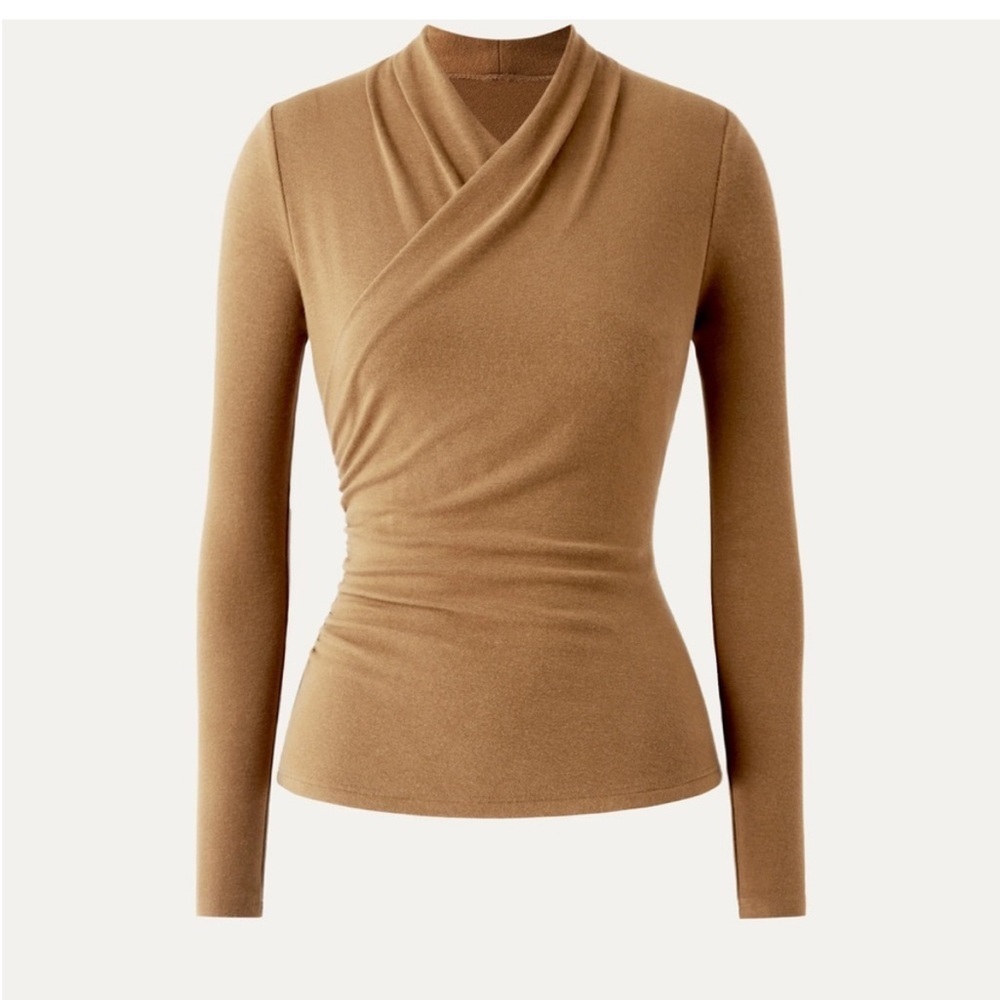 OGL LiteWarm Surplice Long Sleeve Top- Cinnamon Buff- Size M
